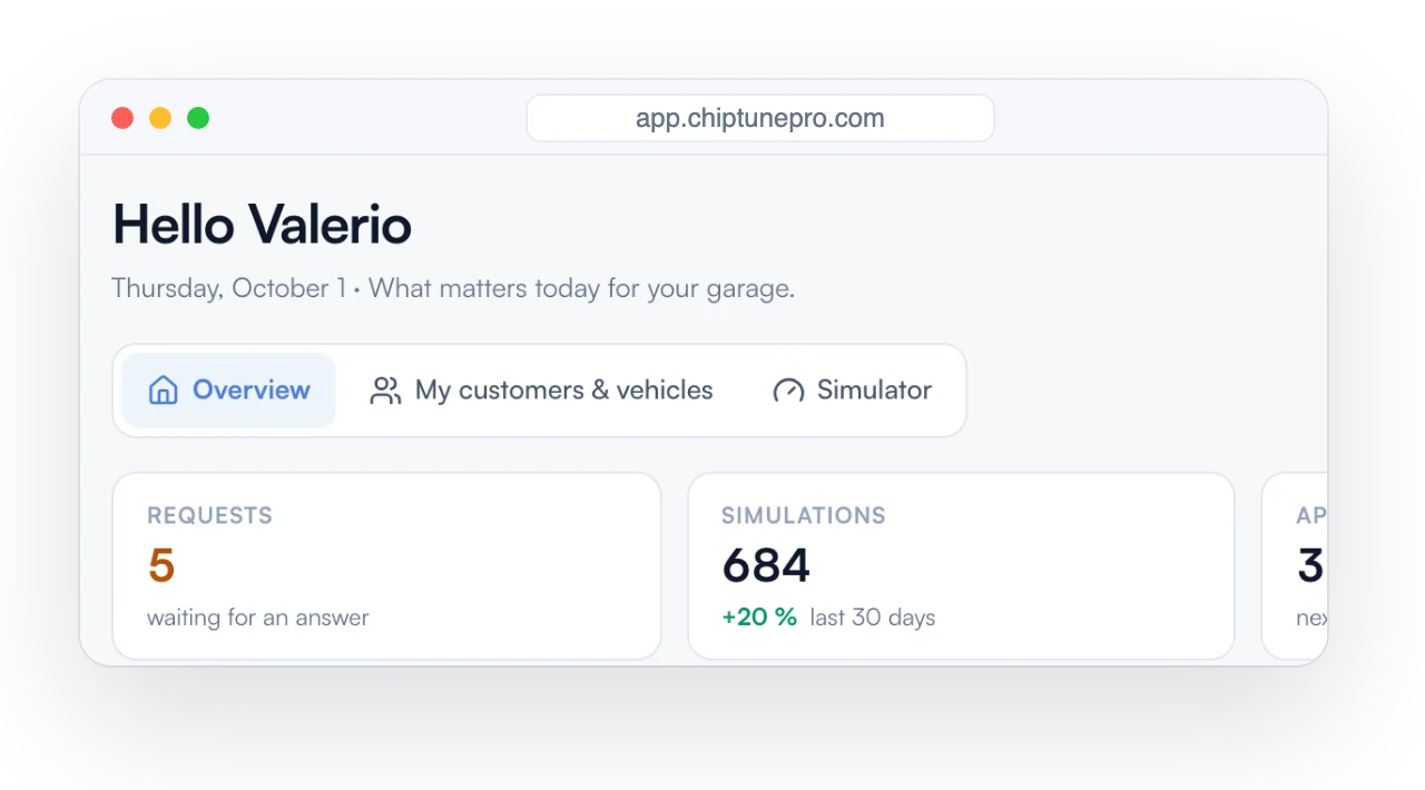 ChiptunePRO dashboard: pending requests and simulations